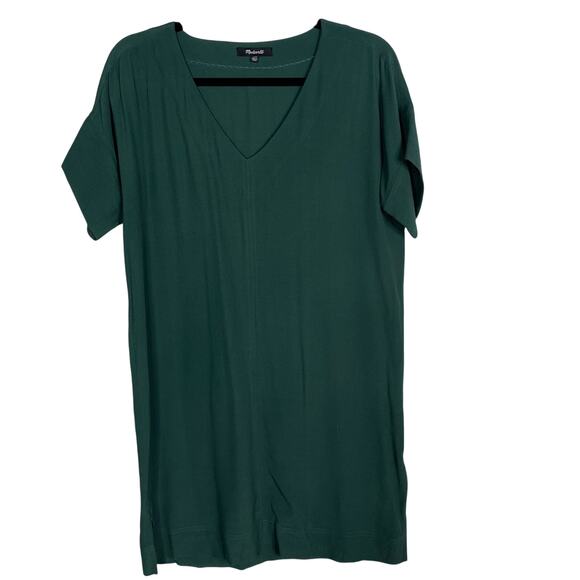 Madewell 2XS XXSmall Emerald Green Novel Dress VNeck Short Sleeve Shift Mini - Picture 1 of 8
